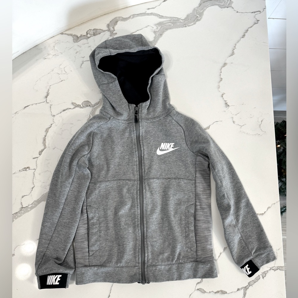 Youth Nike full zip hoodie size small, gray with white logo